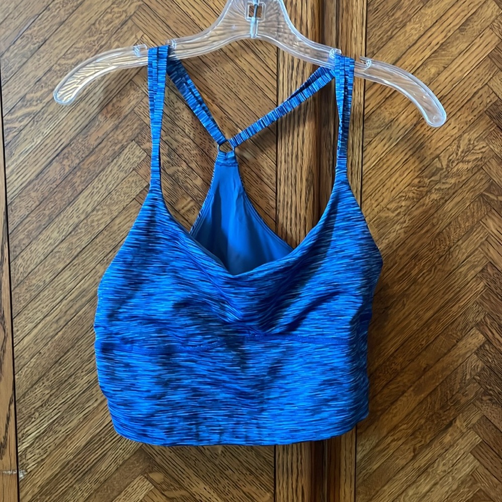 Outdoor voices racer back blue space dye bra